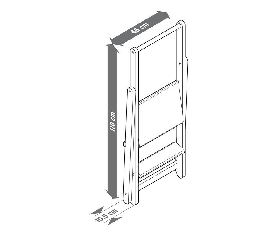 Ilustrace schůdků z masivního dřeva se znázorněnými rozměry.