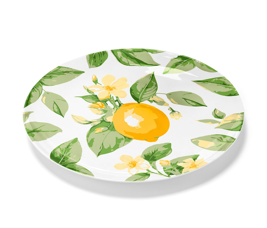 Servírovací talíř s motivem citronu, květů a listů.