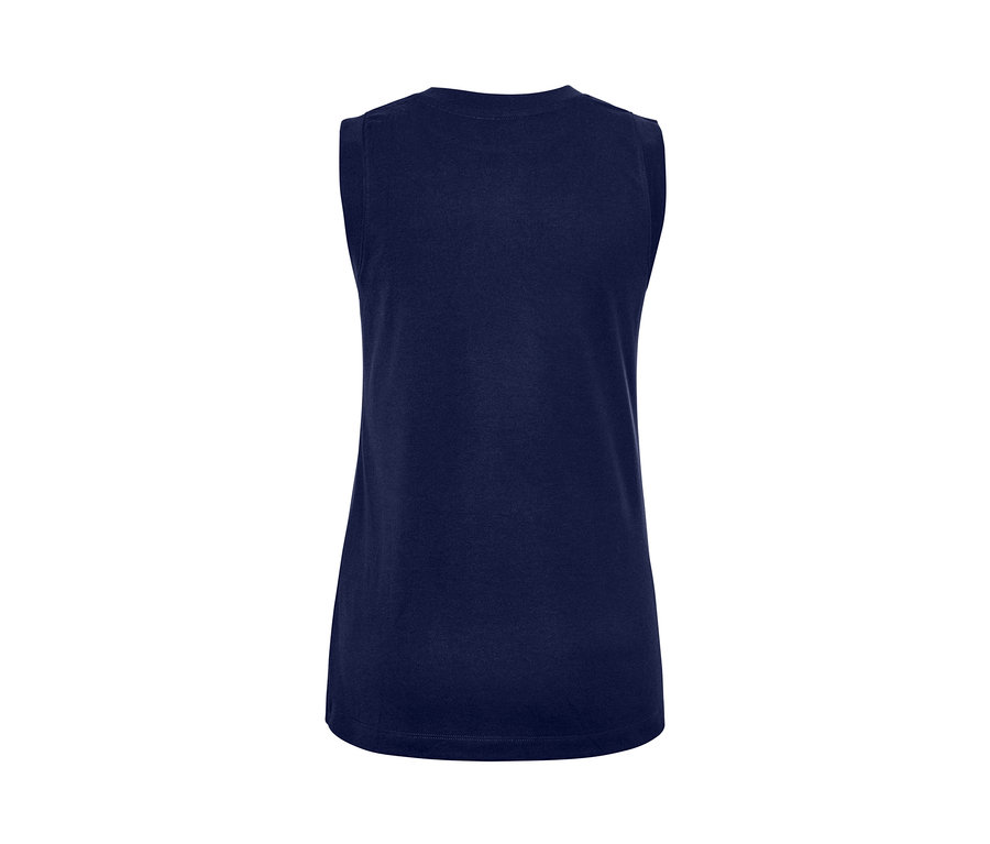 Tmavě modrý sportovní top bez rukávů.