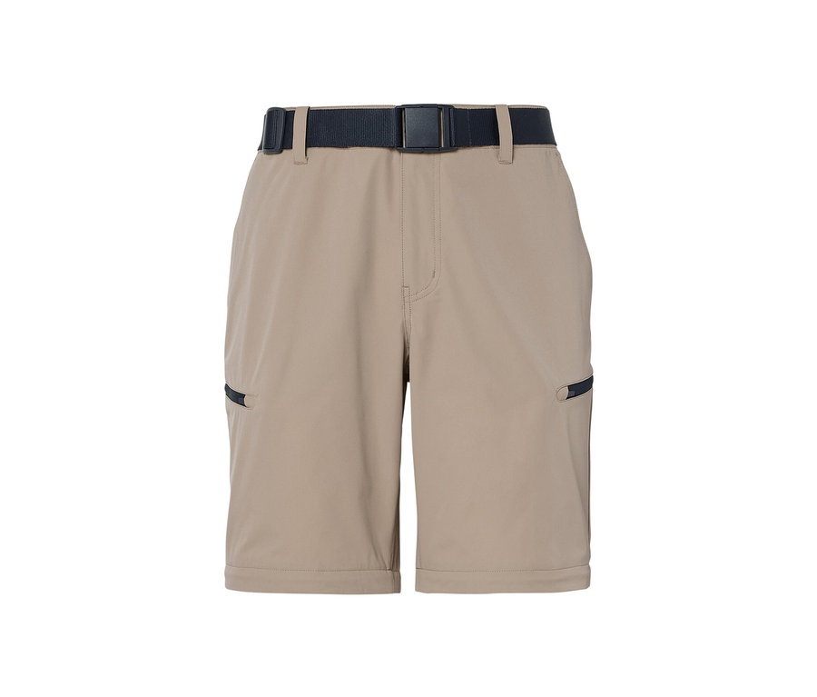 Béžové funkční kalhoty 2 v 1 s černým opaskem.