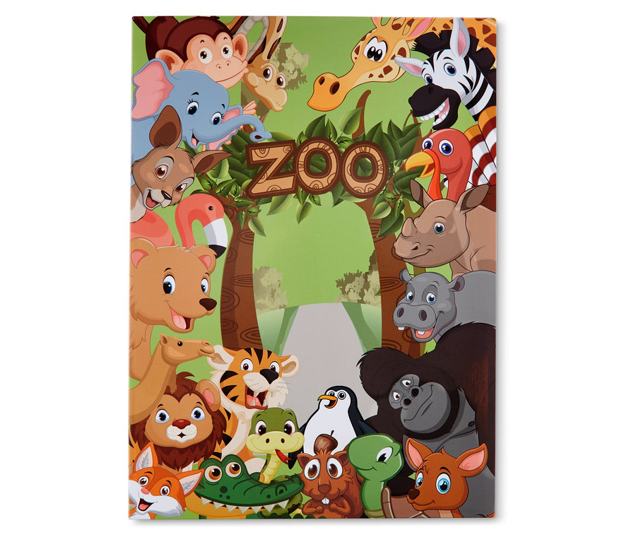 Obrázek magnetické knížky s motivem ZOO a kreslenými zvířaty.