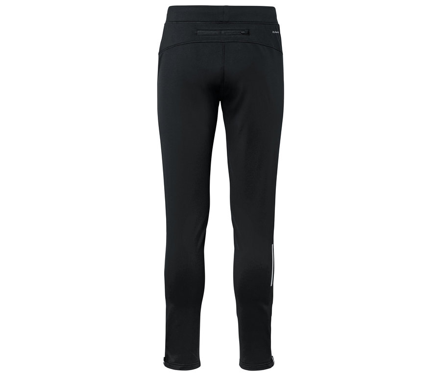 Černé sportovní kalhoty s reflexním pruhem na spodní části nohavice.