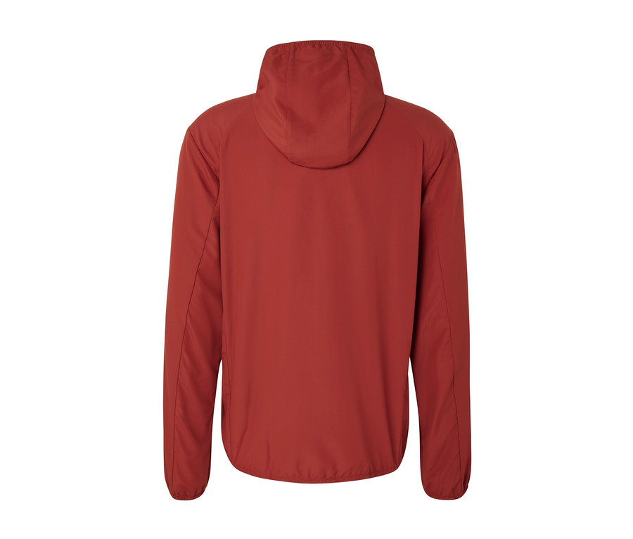 Zadní pohled na sbalitelnou funkční bundu.