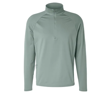 Šalvějově zelené sportovní termotriko »Half Zip« s dlouhými rukávy a stojáčkem.
