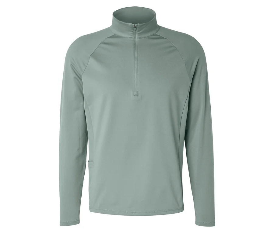 Šalvějově zelené sportovní termotriko »Half Zip« s dlouhými rukávy a stojáčkem.