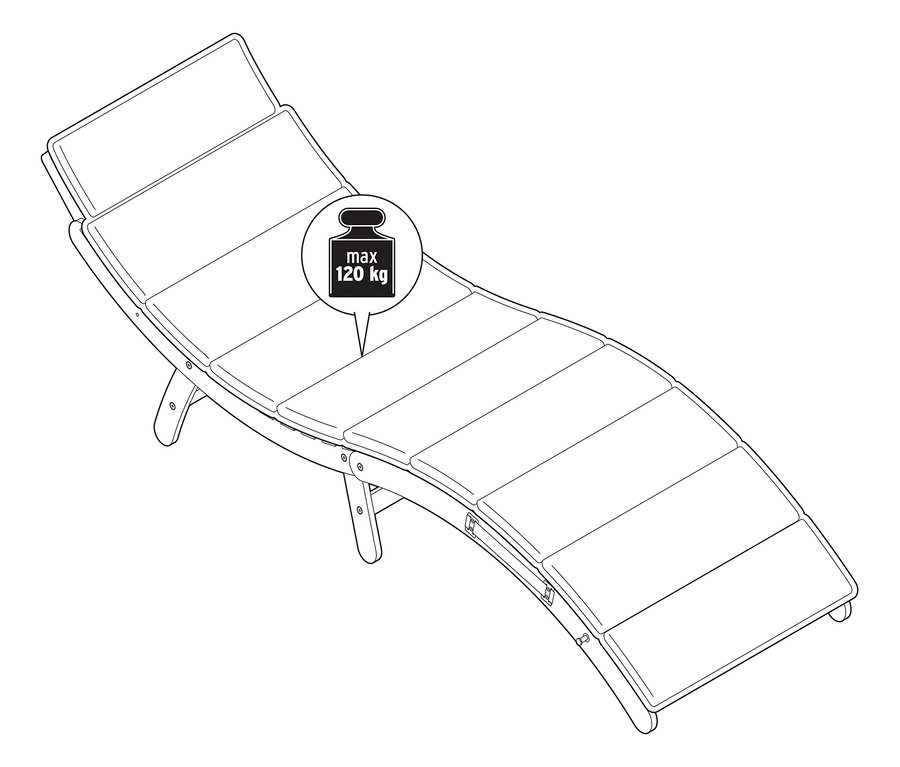 Skládací zahradní lehátko ve tvaru vlny.