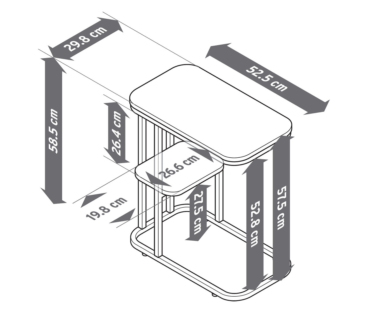 Obrázek odkládacího stolku s rozměry.