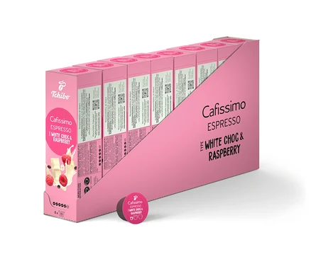 Balení Cafissimo Flavoured Espresso – White Choc & Raspberry – 80 kapslí.