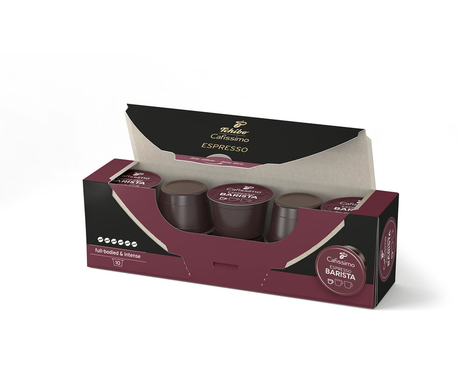 Otevřené balení s 10 kapslemi Cafissimo BARISTA Espresso.