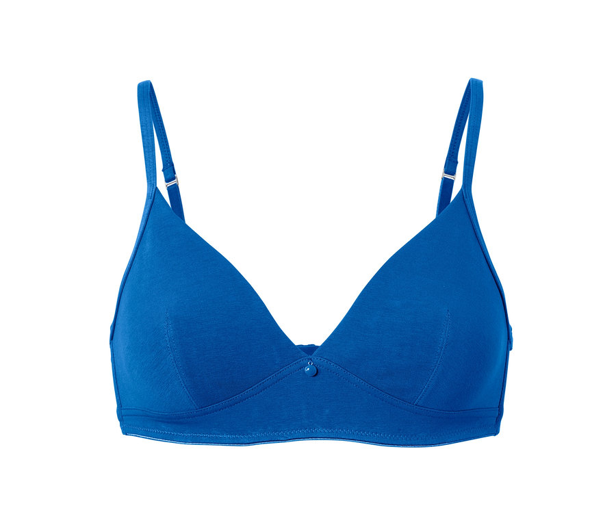 Detail modré pohodlné měkké podprsenky z 2 ks sady.