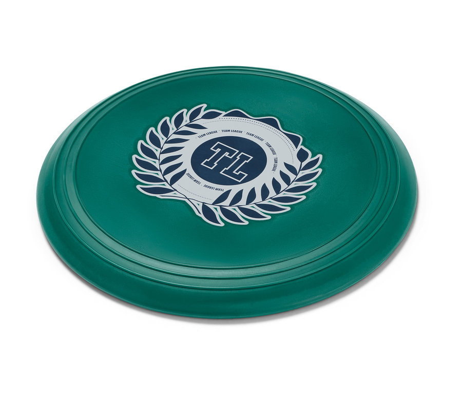 Zelený létající talíř s logem na bílém pozadí.