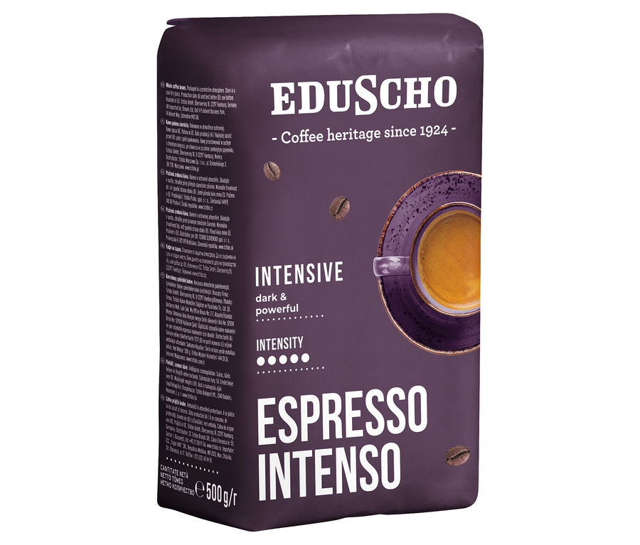 Balení zrnkové kávy Eduscho Espresso Intenso 500 g.
