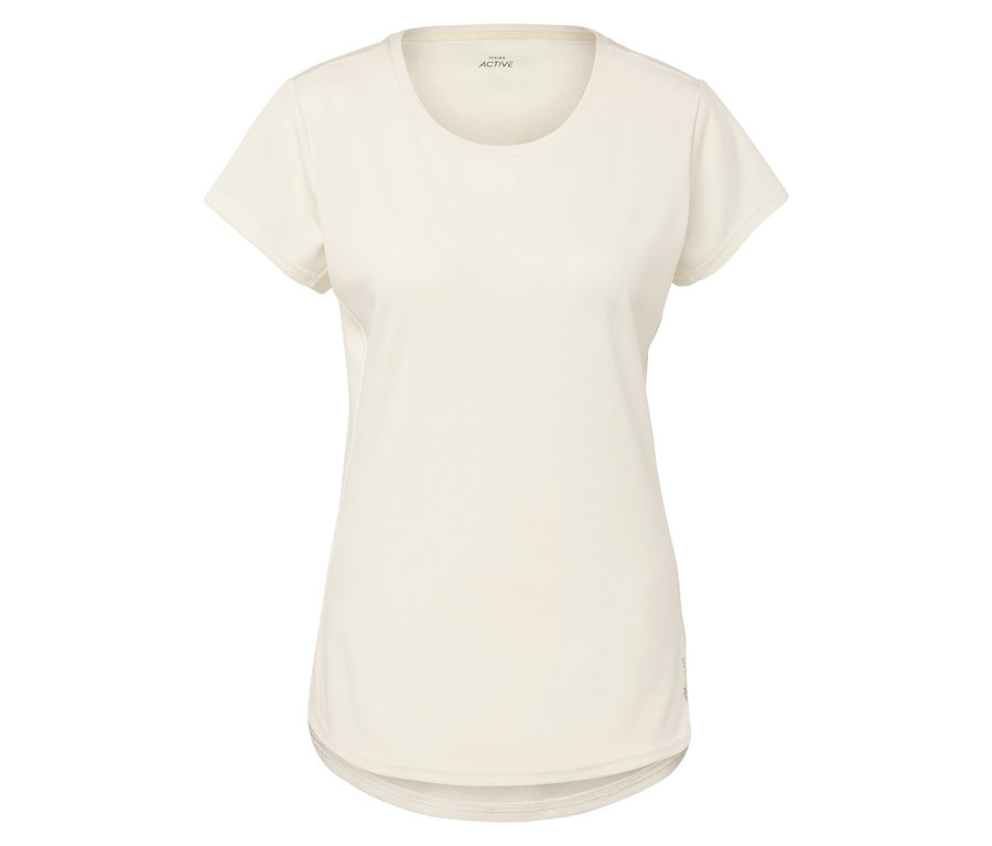 Bílé sportovní tričko s krátkým rukávem.