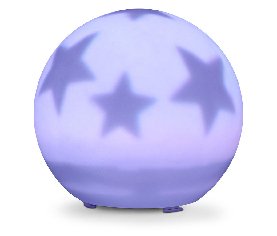 Kulovité noční světlo s hvězdami, které stojí na malých nožičkách.
