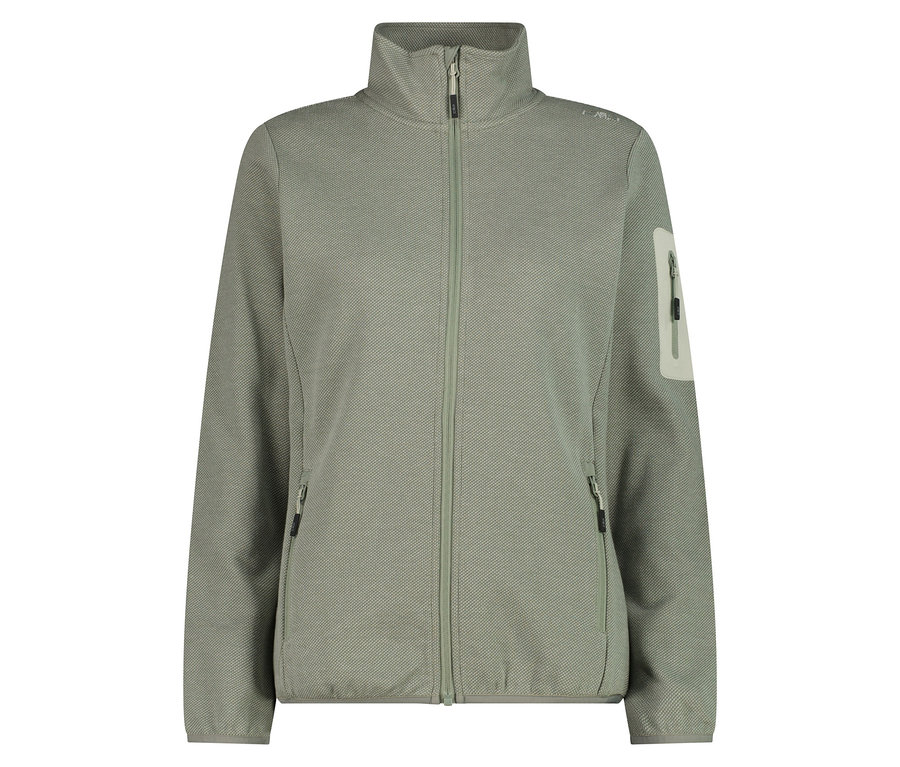 Je zde zobrazena světle zelená fleecová bunda CMP se zipem a bočními kapsami.