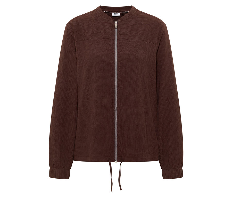 Hnědá bunda Bluzon CECIL se zipem a stahovací šňůrkou v lemu.