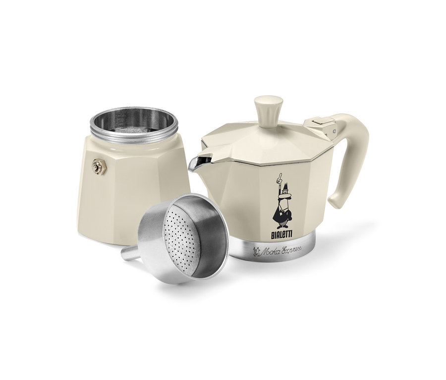 Rozložená krémová konvička na espresso »Bialetti Moka Express« 190 ml.