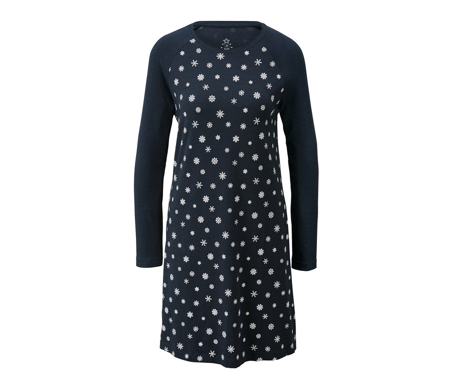 Tmavě modrá noční košile s dlouhými rukávy a potiskem sněhových vloček.