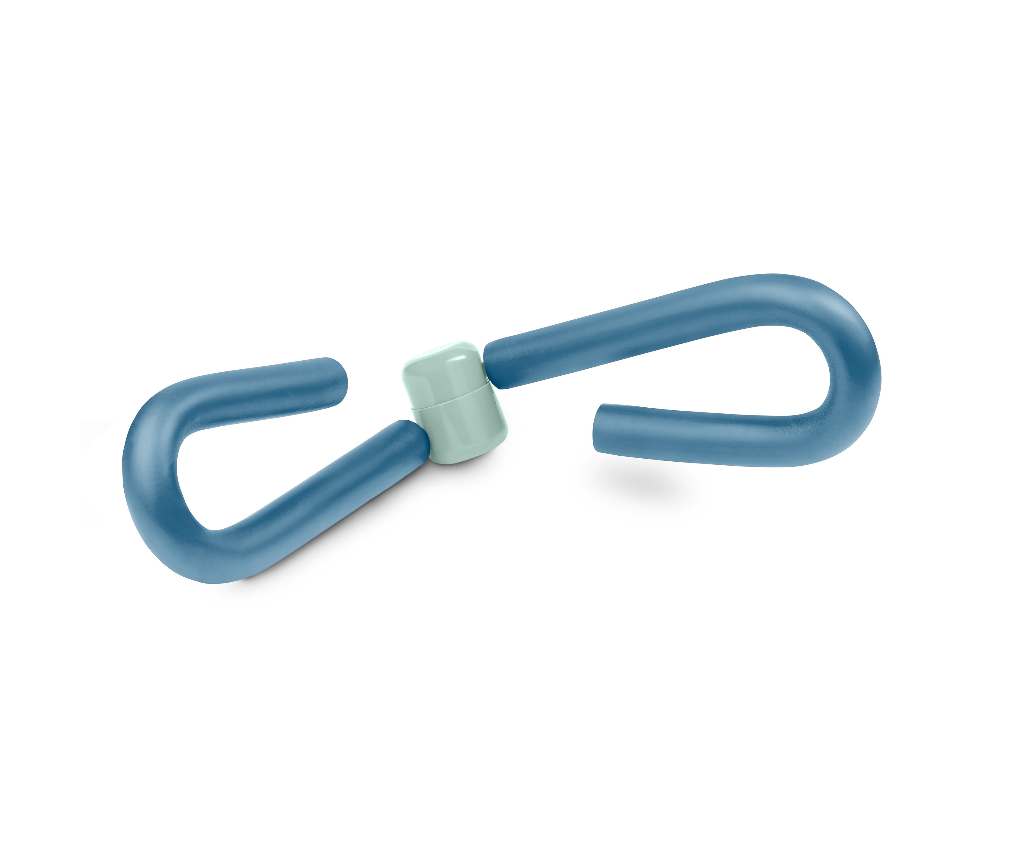 Modrý posilovač rukou a nohou s otočným šedozeleným nastavením uprostřed.