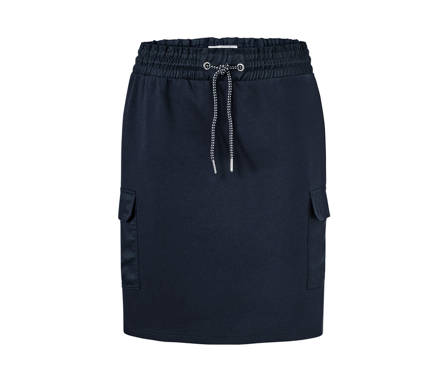 Tmavě modrá sukně z teplákoviny s cargo kapsami.