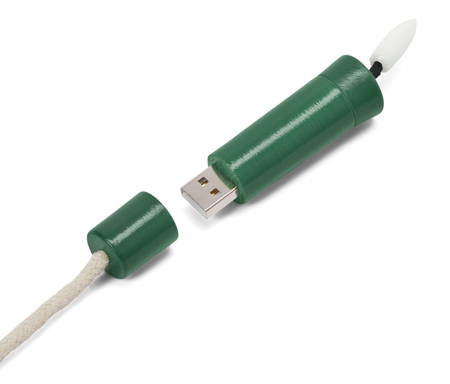 Zelené LED svítidlo na láhve »Candle« s USB konektorem a kabelem.