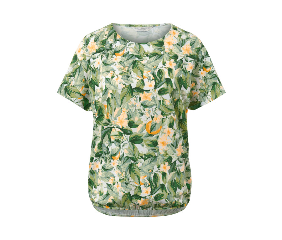 Halenkové tričko s potiskem s motivem listů a květů.