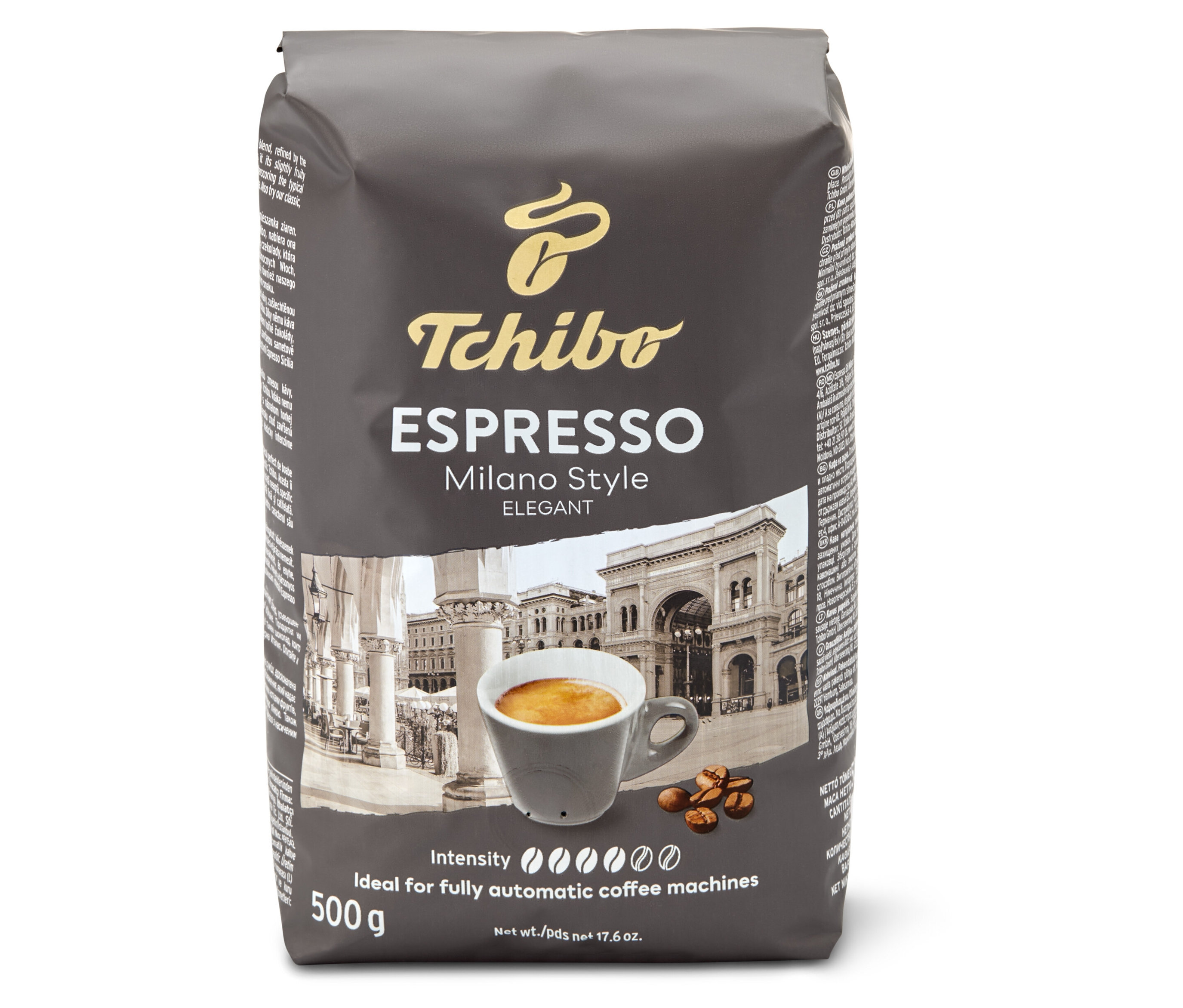 Balení zrnkové kávy Tchibo Espresso Milano Style 500 g.