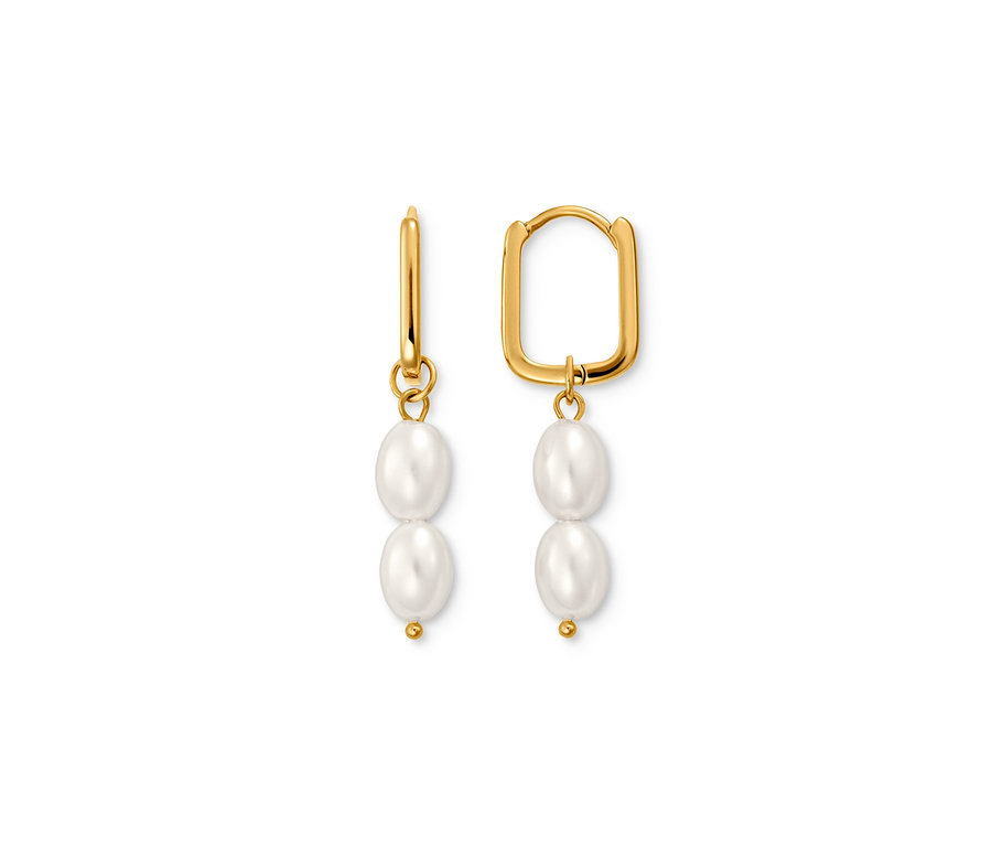 Dvoje zlaté visací náušnice s perličkami.
