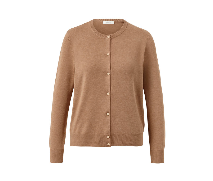 Hnědý kardigan z jemného úpletu s knoflíky.