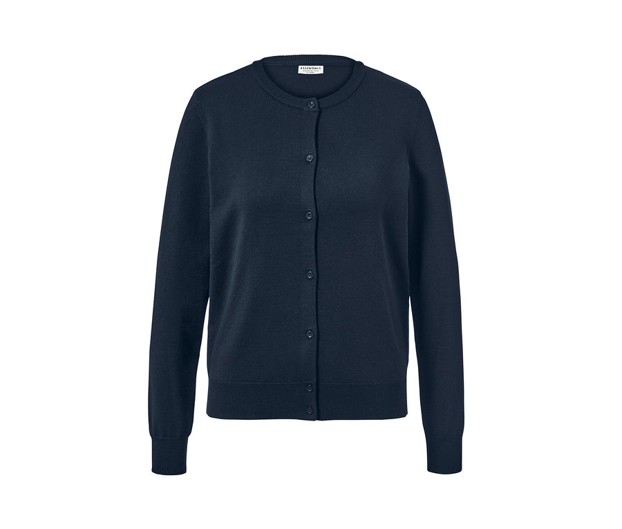 Tmavě modrý kardigan z jemného úpletu.