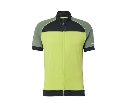 Žlutý cyklistický trikot s krátkým rukávem, zipem a černými akcenty.