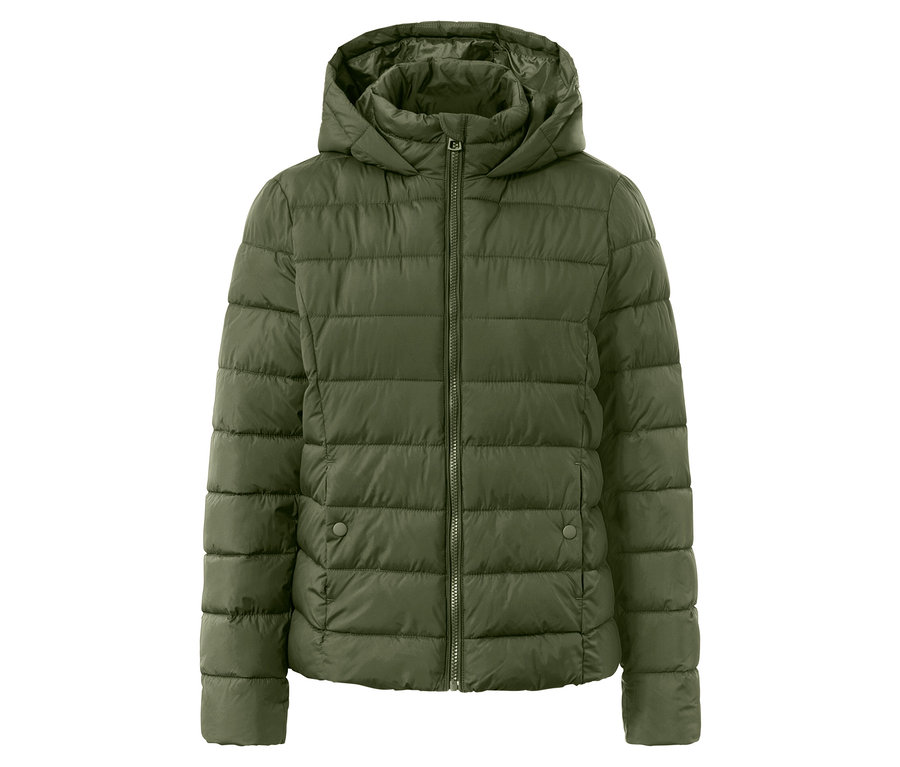 Zelená prošívaná bunda s kapucí na zip.