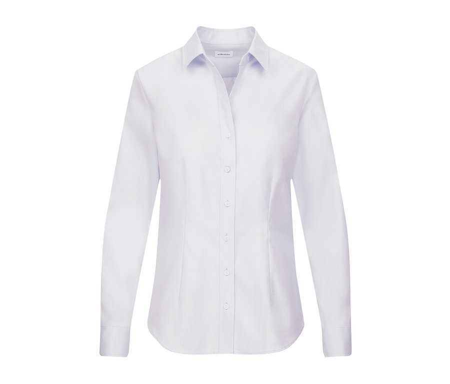 Světle modrá keprová halenka Seidensticker s dlouhými rukávy a knoflíčky.