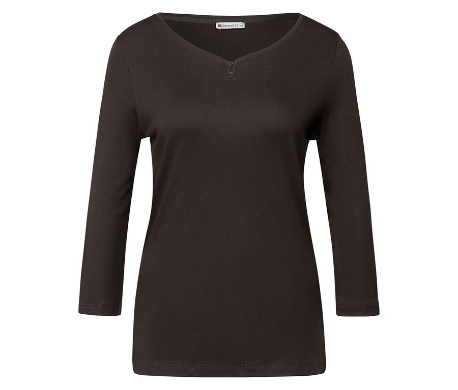 Hnědé triko s 3/4 rukávem a knoflíkovým detailem Street One.