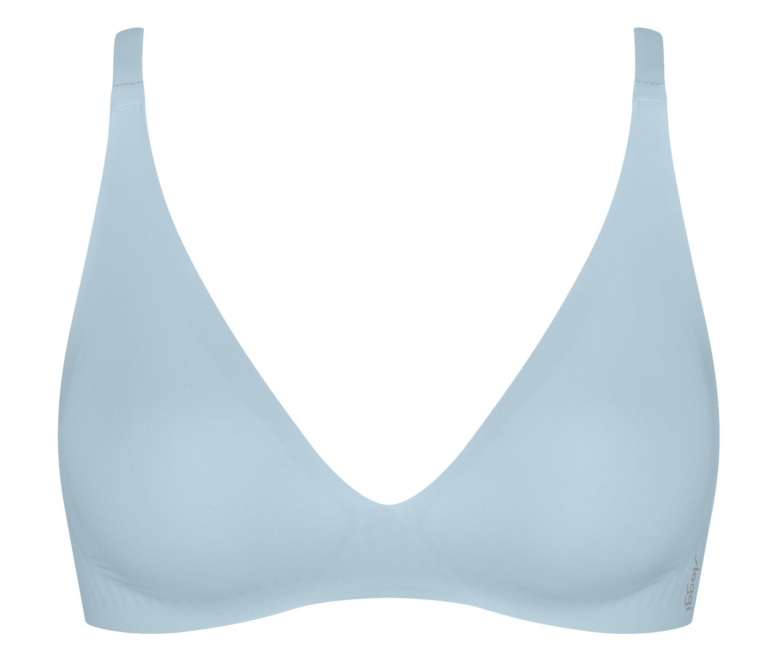 Světle modrá trojúhelníková podprsenka bez kostic.