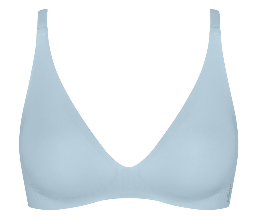Světle modrá trojúhelníková podprsenka bez kostic.