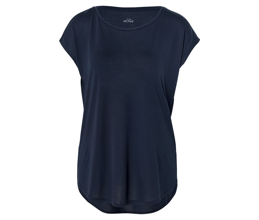Tmavě modré tričko na bílém pozadí.