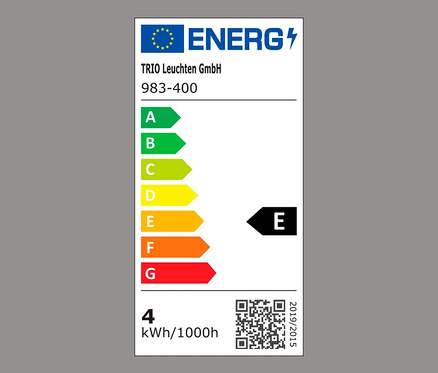 Energetický štítek třídy E pro svítidlo.
