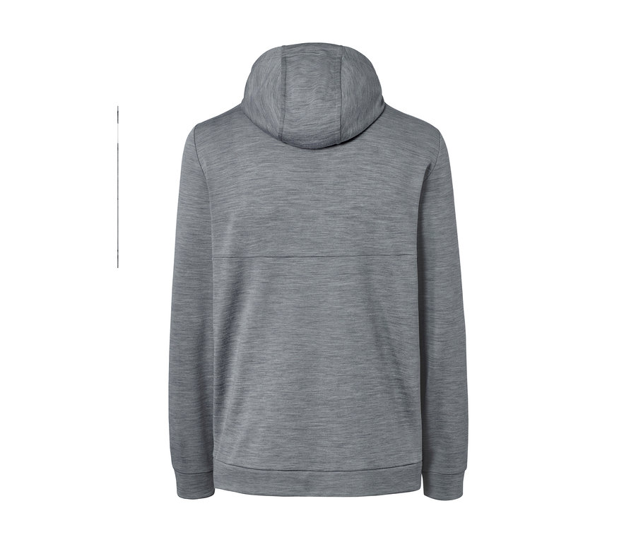 Šedá funkční bunda s vlnou merino, pohled zezadu.