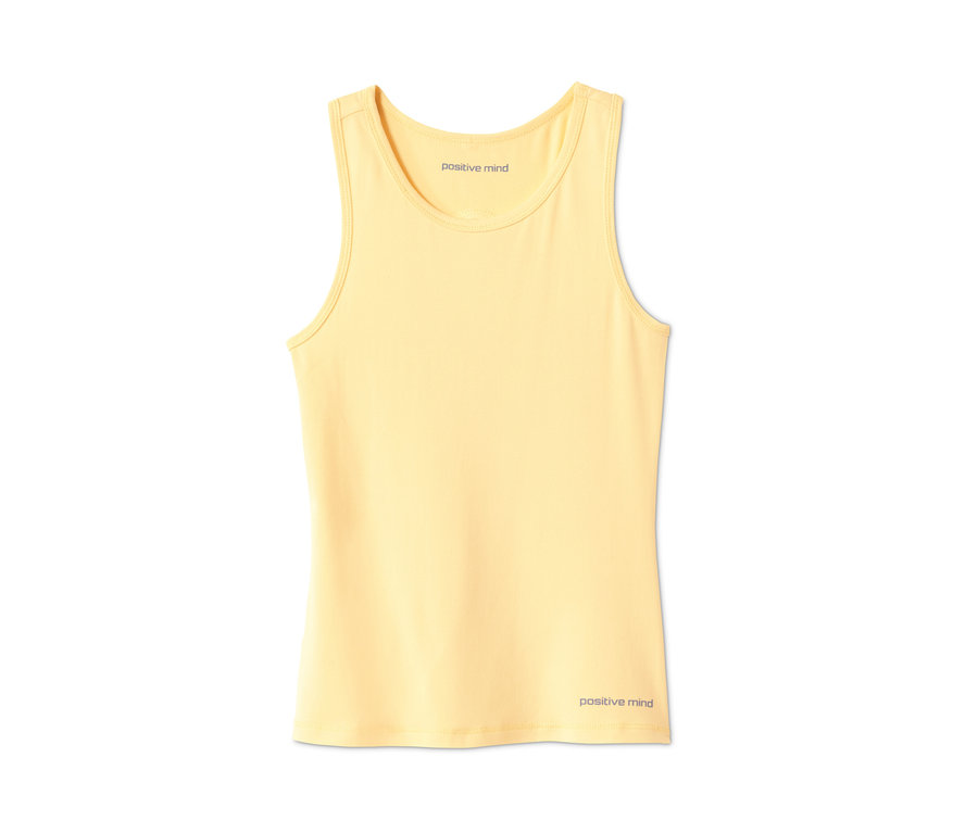 Žlutý sportovní top z recyklovaného materiálu.