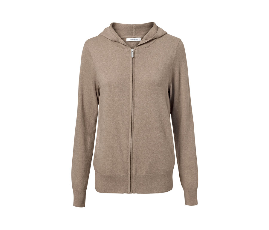 Béžová mikina s kapucí s kašmírem na zip.