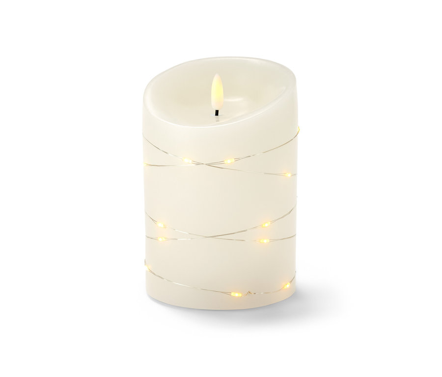 Bílá LED svíčka z pravého vosku s mikro světelným řetězem.