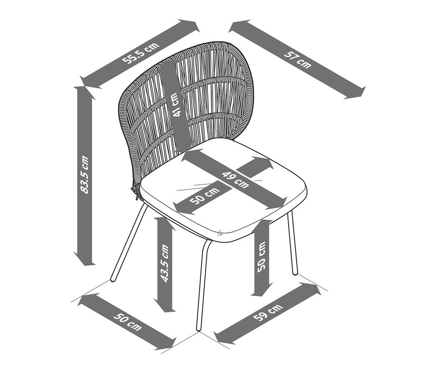 Rozměry židle s textilním výpletem.