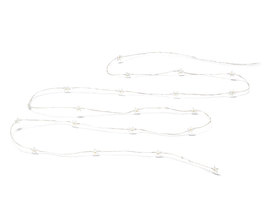 Světelný řetěz s mikro LED, hvězdy na bílém pozadí.