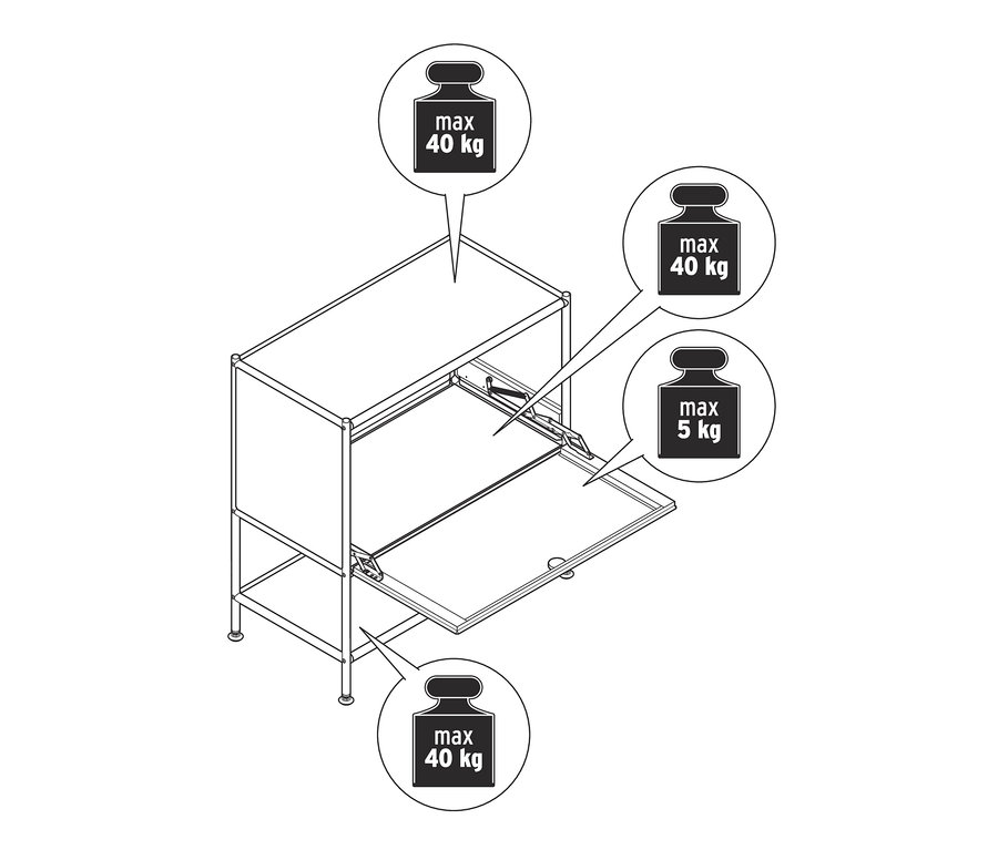 Nákres béžové kovové odkládací skříňky »CN3« s výklopnými dvířky.