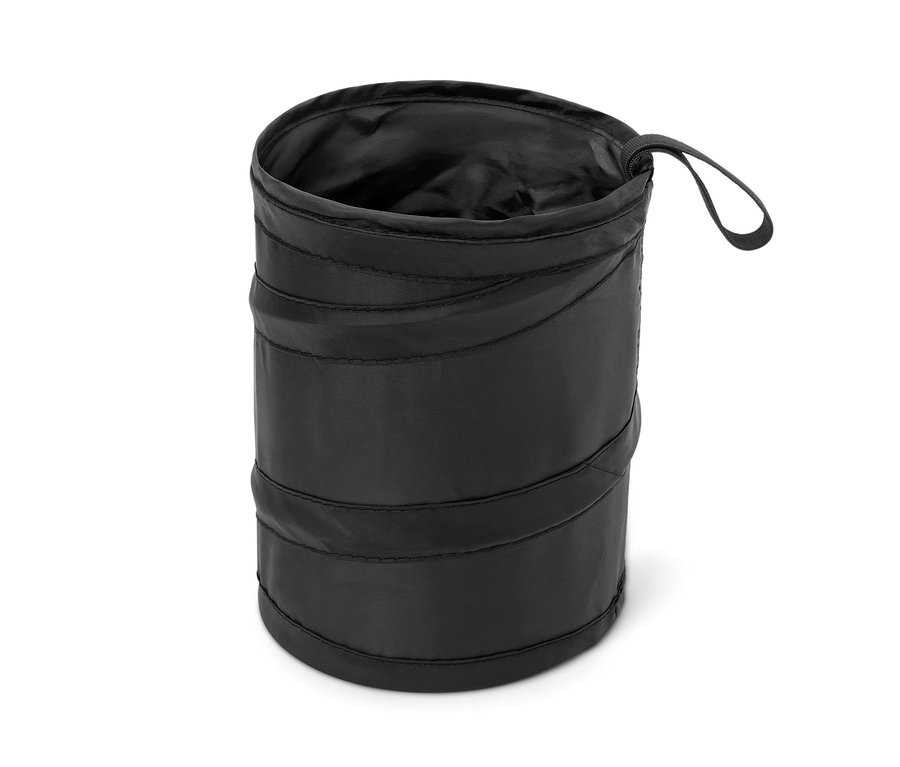 Černý skládací odpadkový koš.