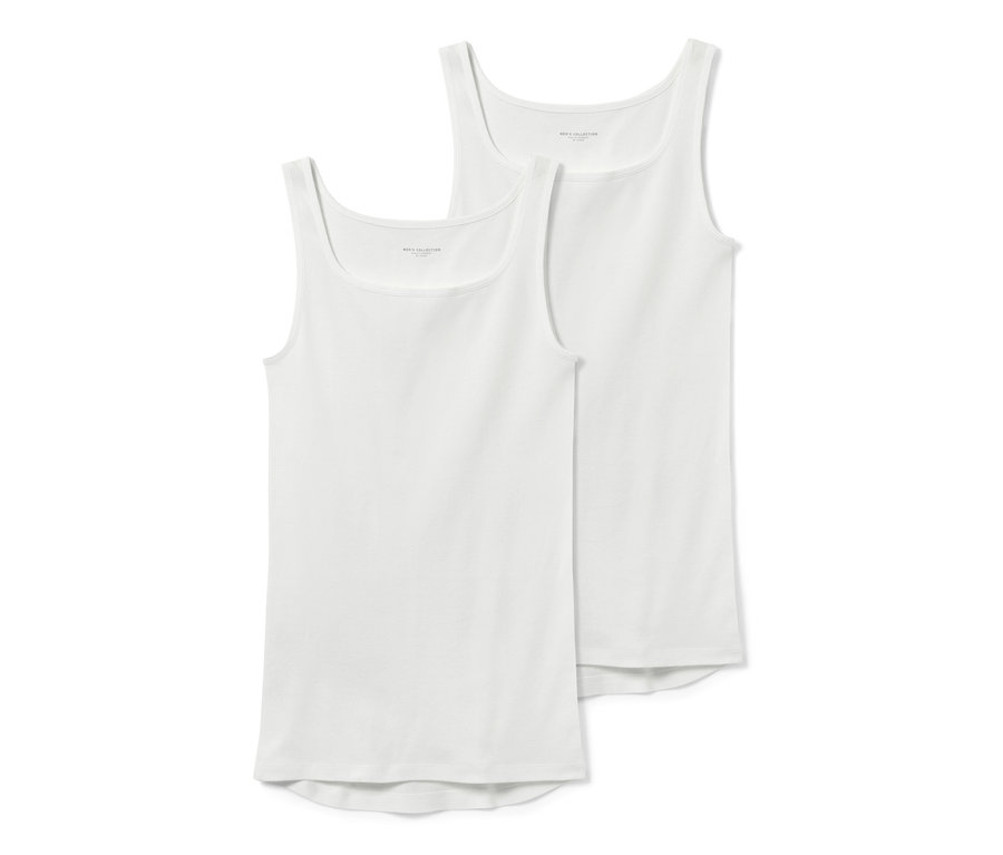 Dvě bílá tílka z kvalitního žebrovaného úpletu.