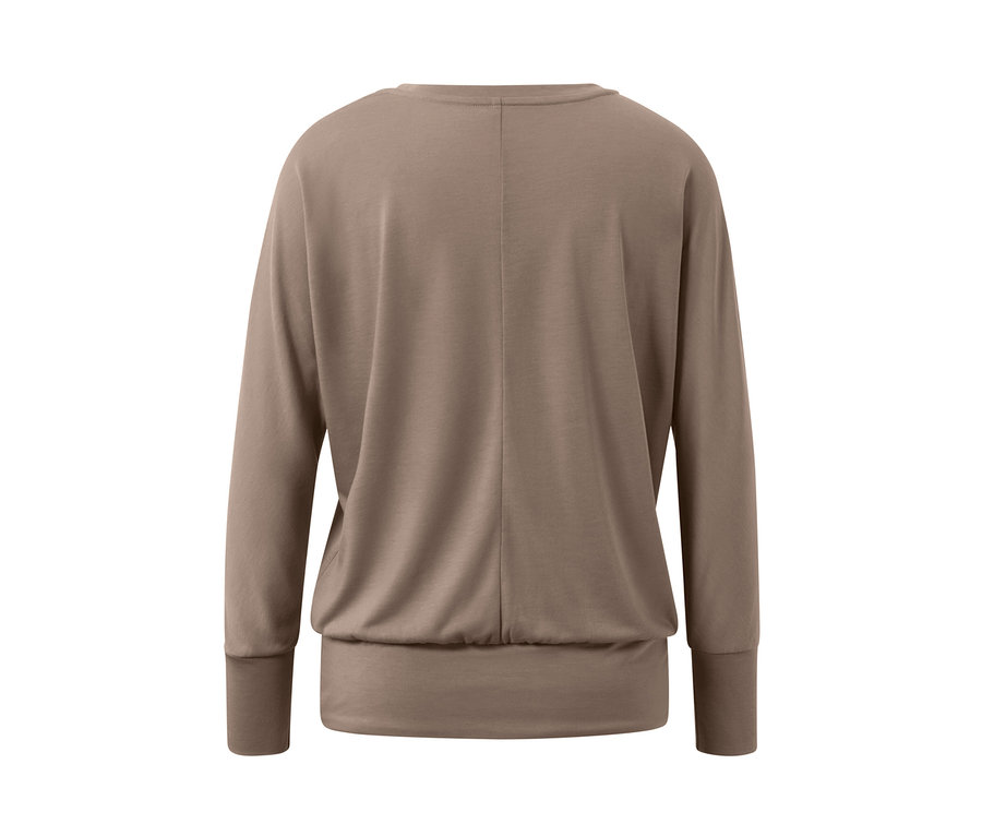 Hnědošedé sportovní triko na jógu zezadu.