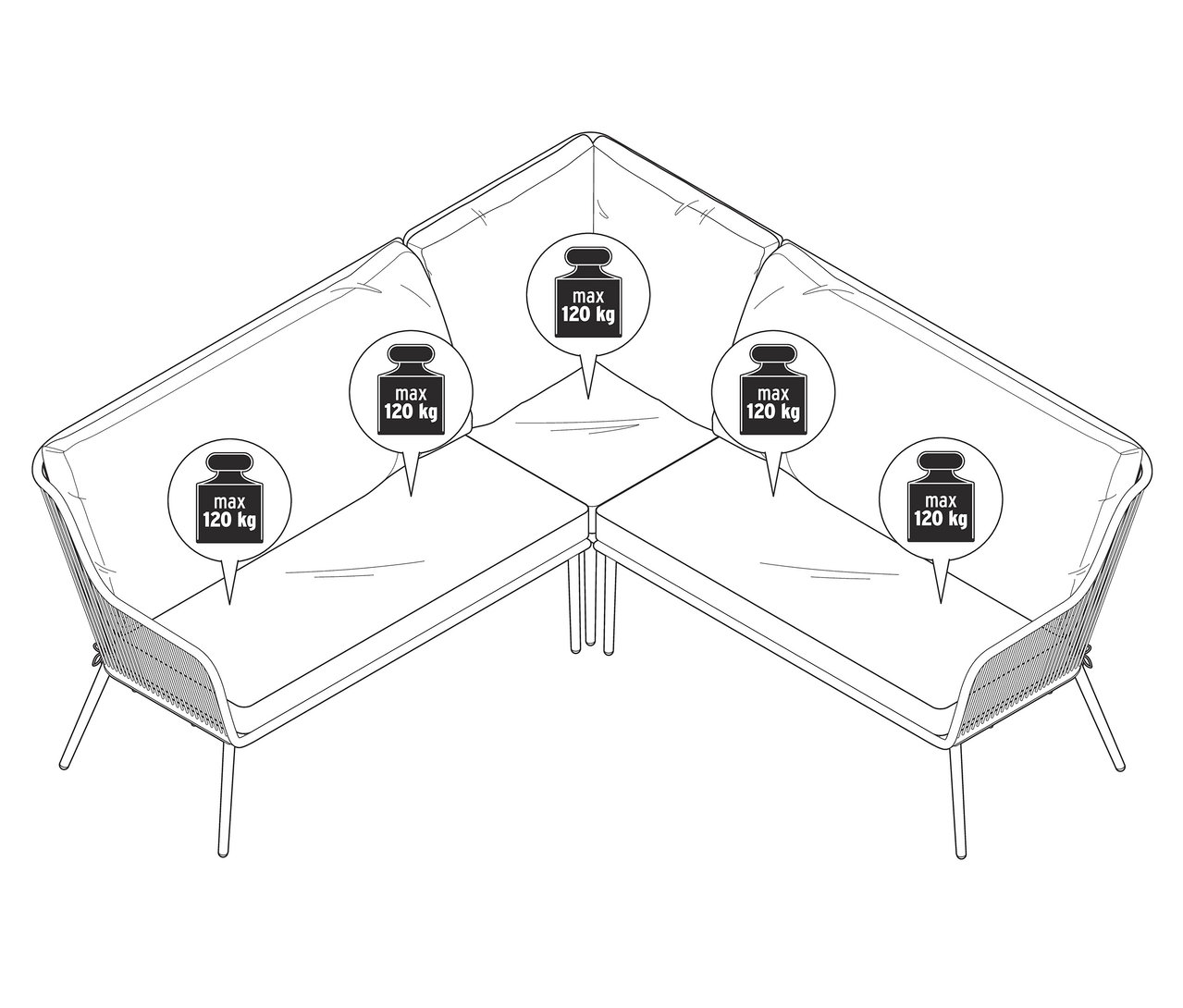 Rohová sedací souprava s textilním výpletem.