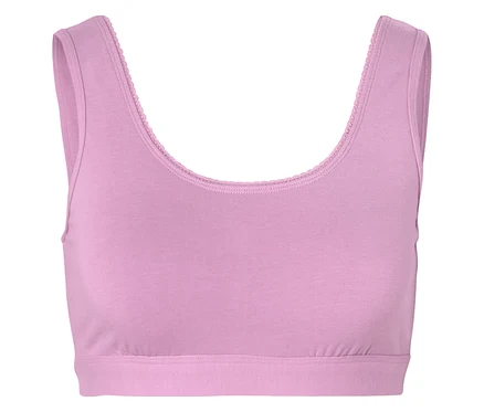 Růžová sportovní podprsenka s ozdobným lemem.